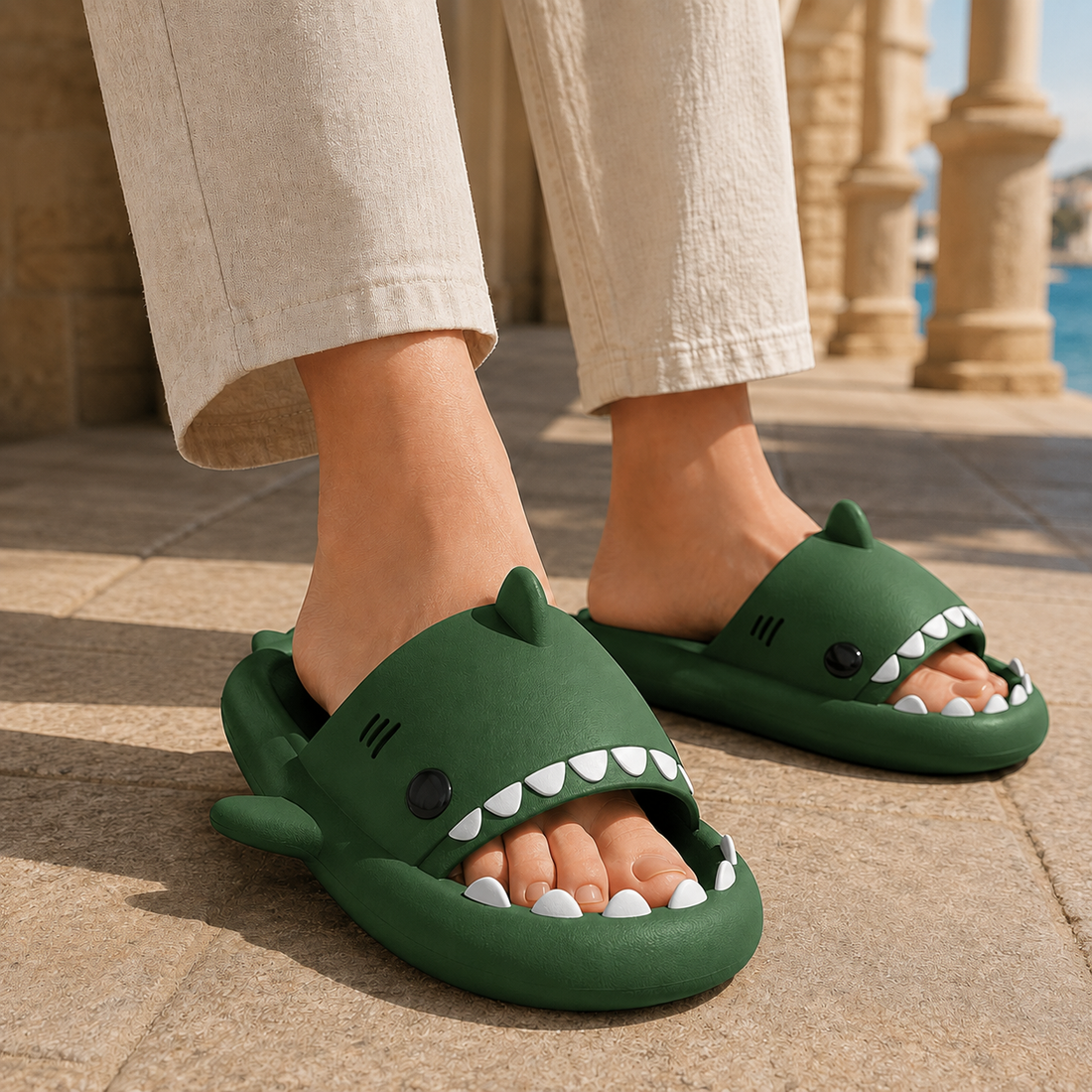 Roncalli Shark Slippers - Dark Green Couple