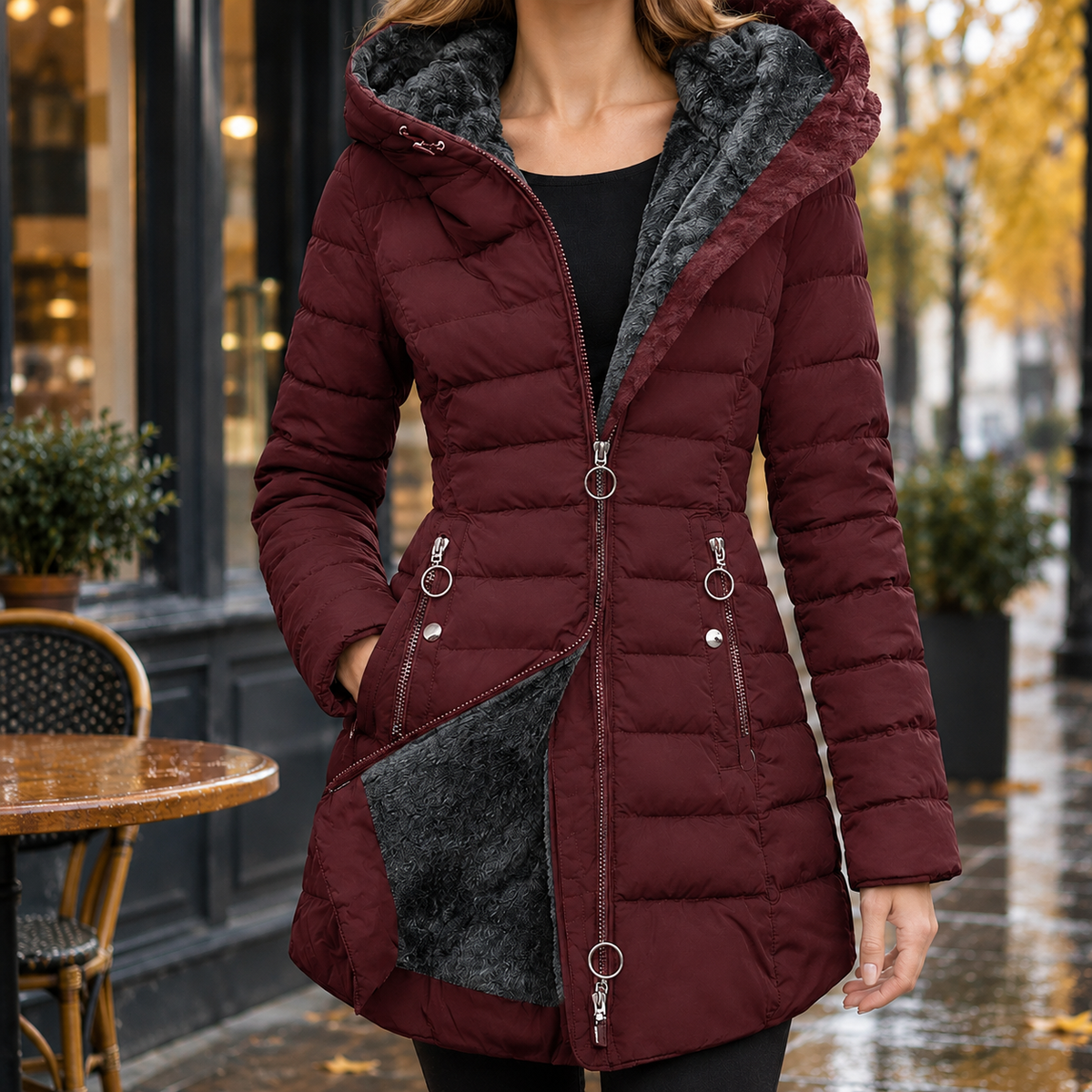 Adeline Quilted Jacket - Wine Red
