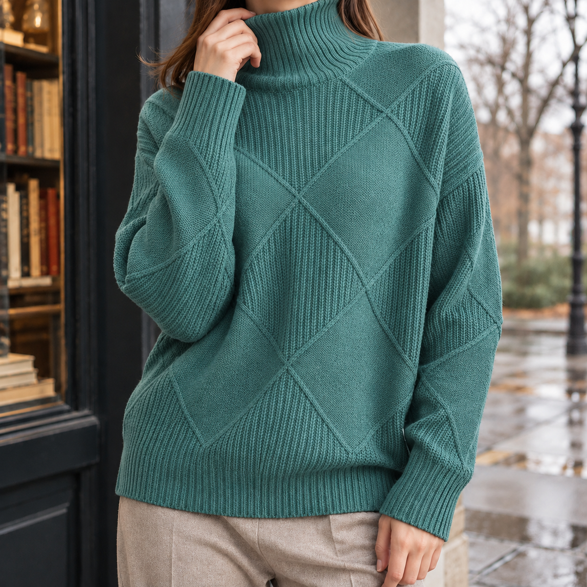 Samantha Diamond Turtleneck Sweater - Green