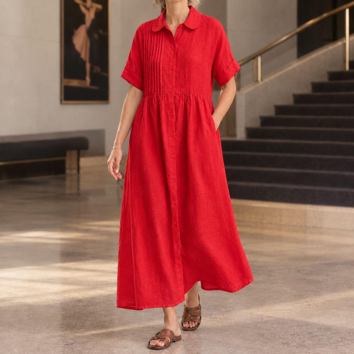 Lydia Cotton Shirt Dress - Red