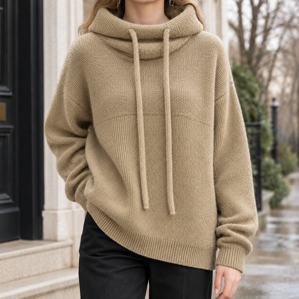 Desiree Cowl Neck Sweater - Khaki