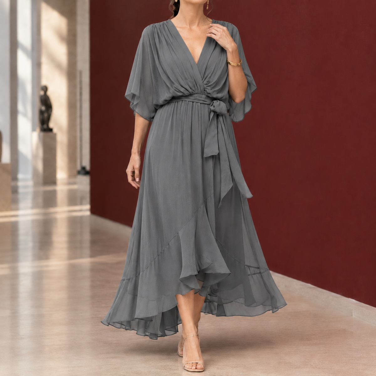 Sabina High Low Dress - Gray