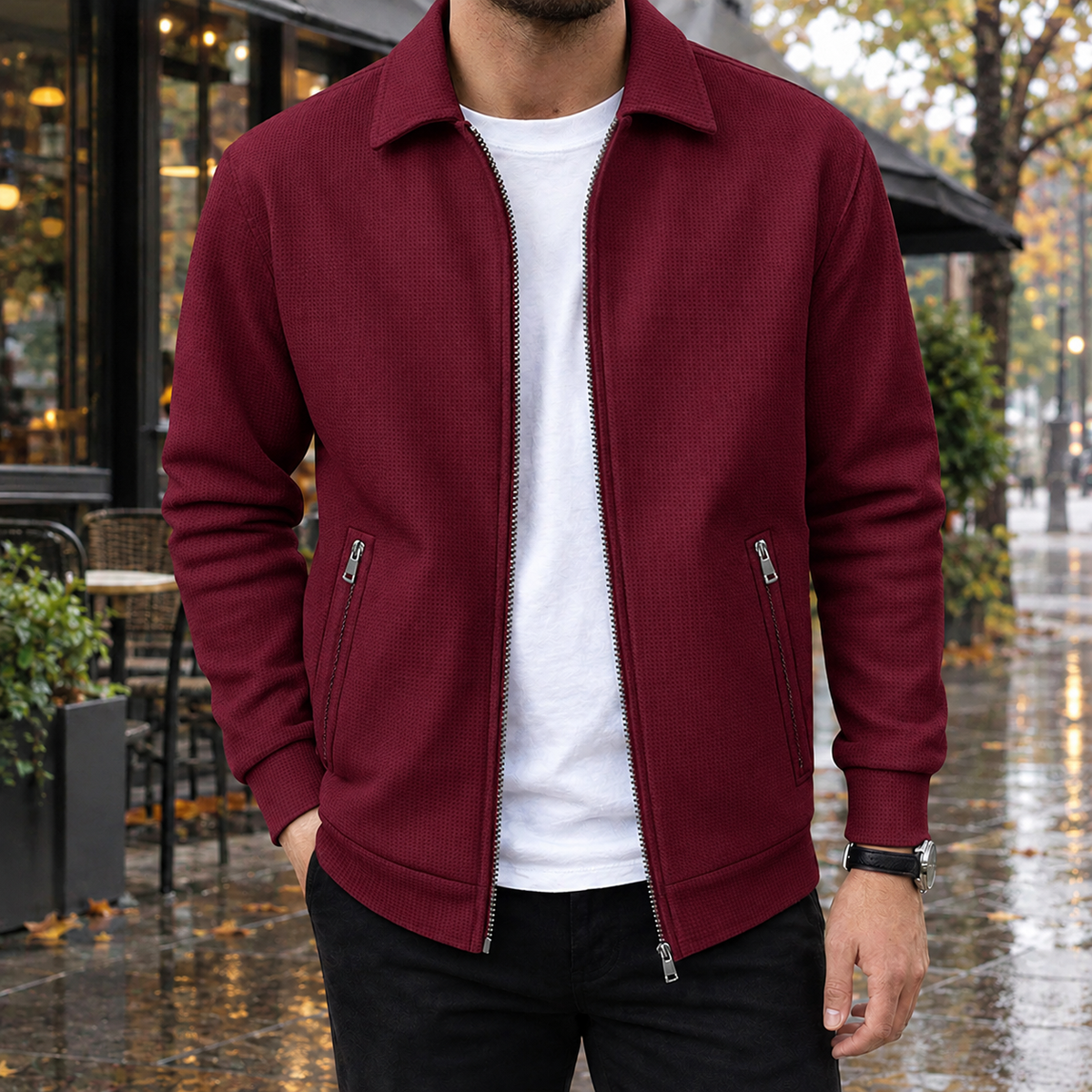Cyprian Textured Zip Jacket - Deep Red