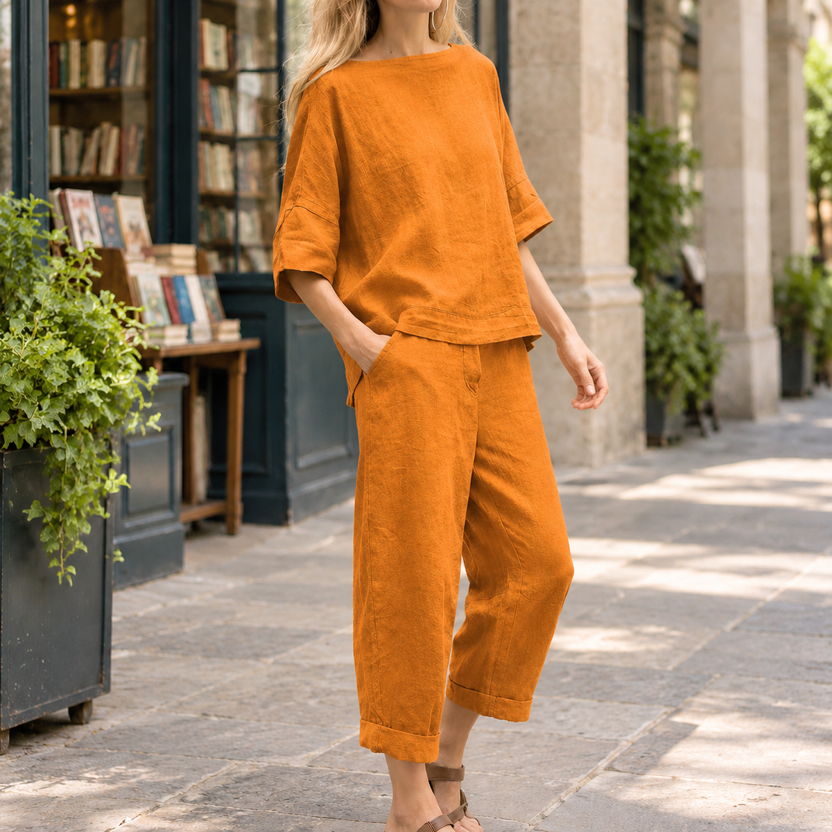 Maxine Relaxed Pants Set - Orange