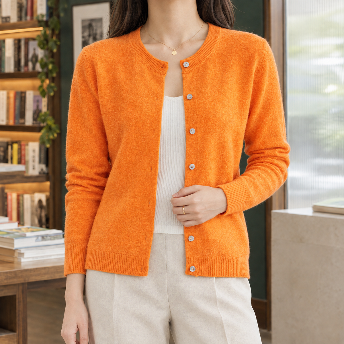 Aubrey Button Front Cardigan - Orange