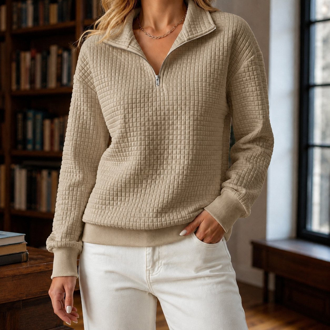 Giulia Quilted Sweatshirt - Khaki