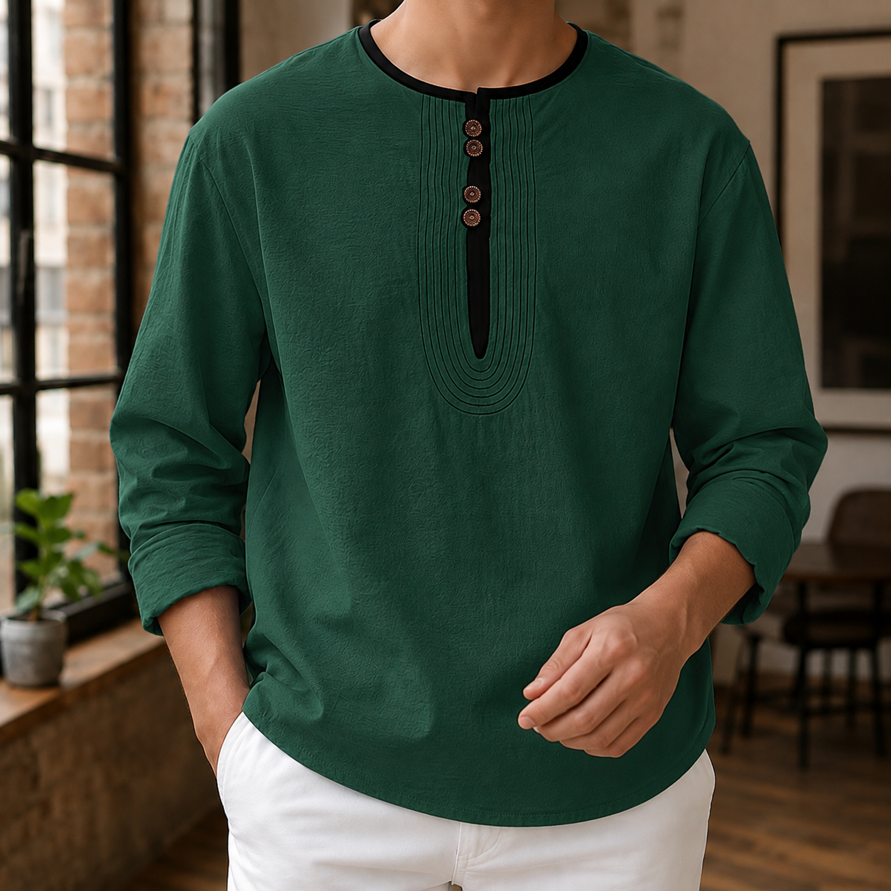 Alexander Linen Henley - Green