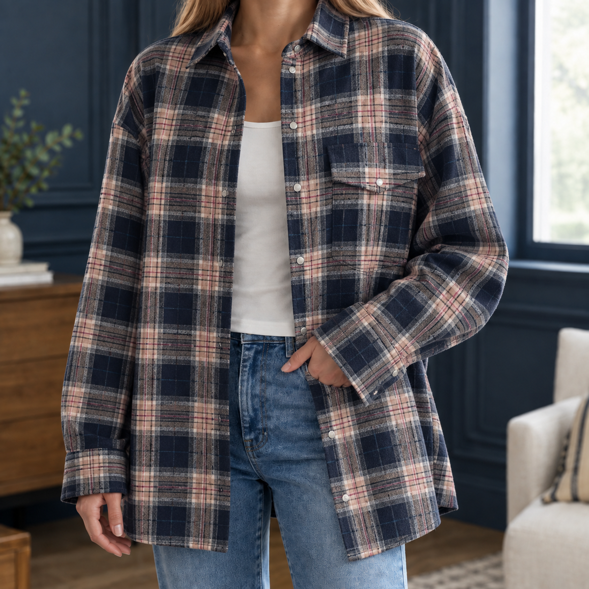 Madeleine Relaxed Overshirt - Navy Blue