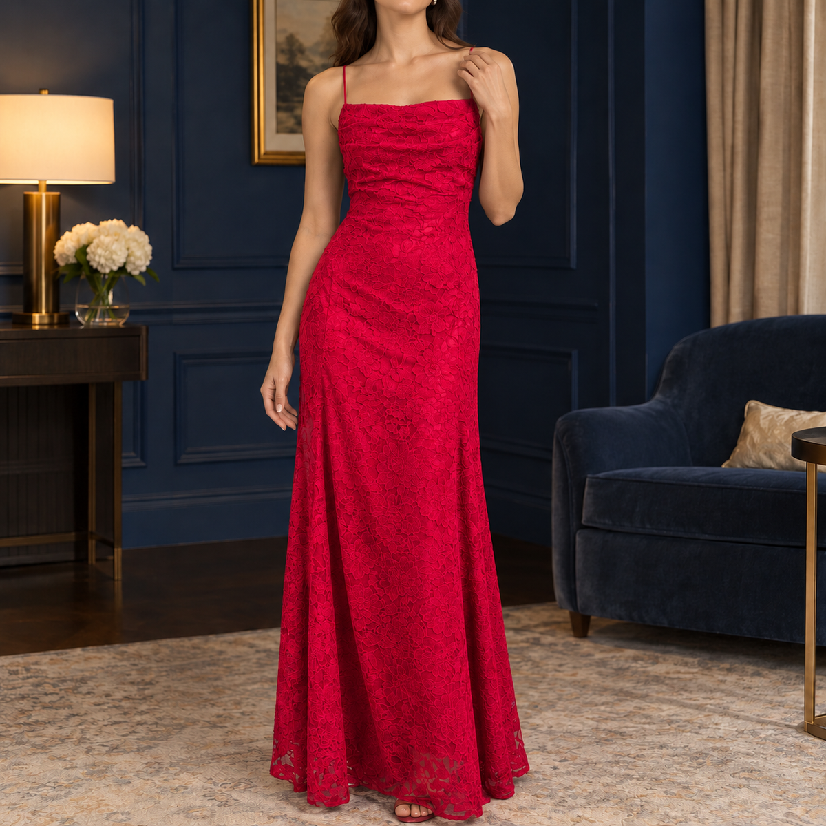 Leila Cowl Maxi Dress - Red