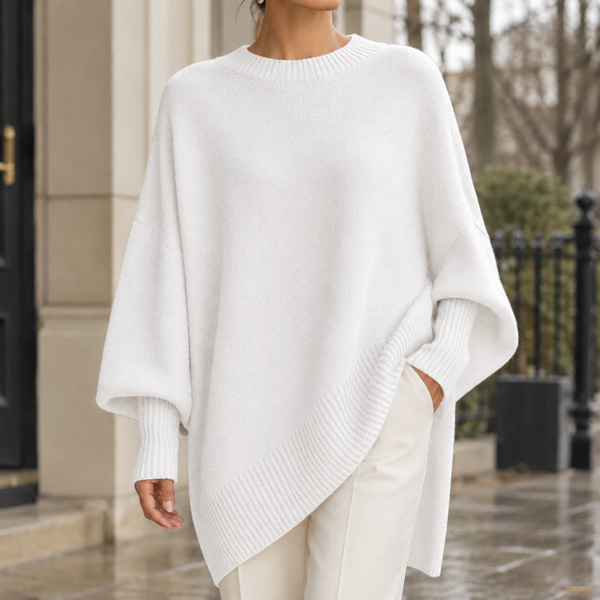 Ghislaine Asymmetric Wool Sweater - White