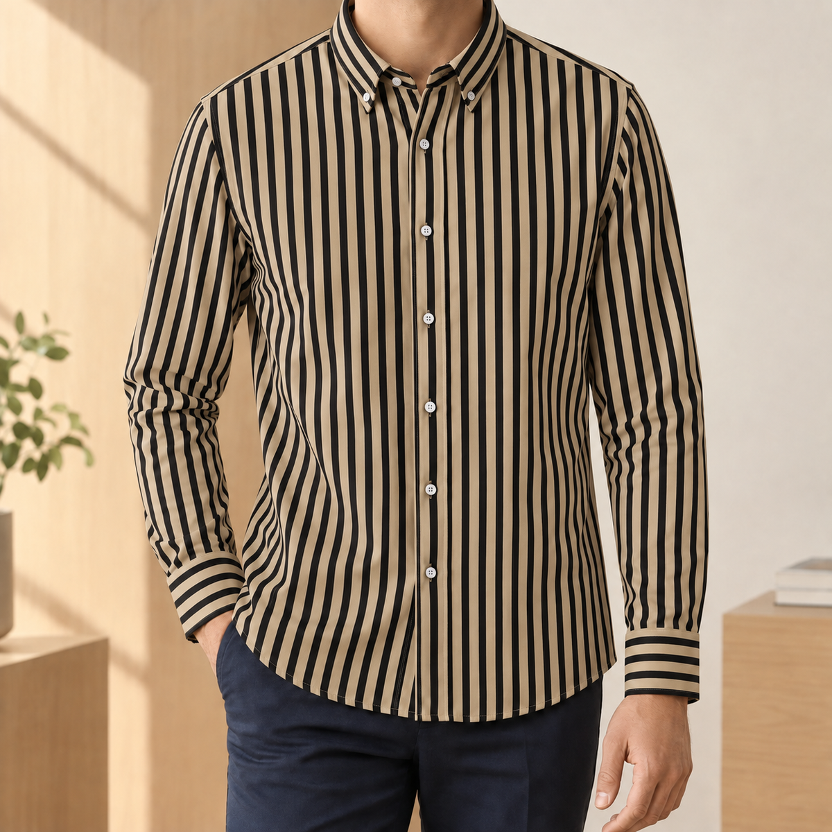 Elliot Striped Shirt - Black Tan