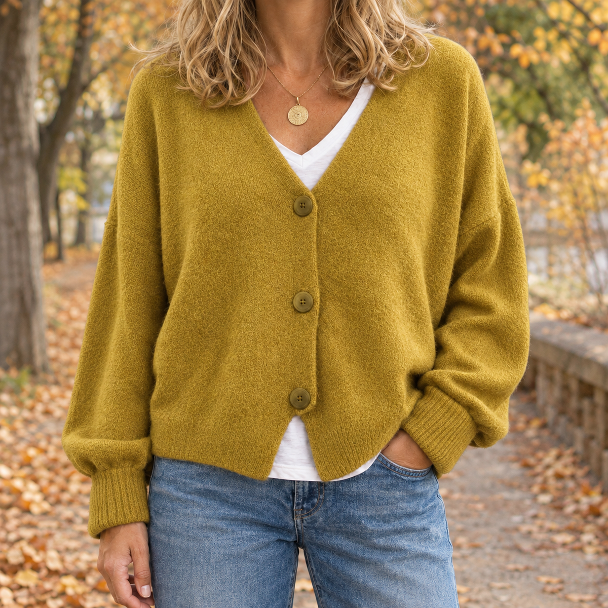 Salome V-Neck Cardigan - Yellow