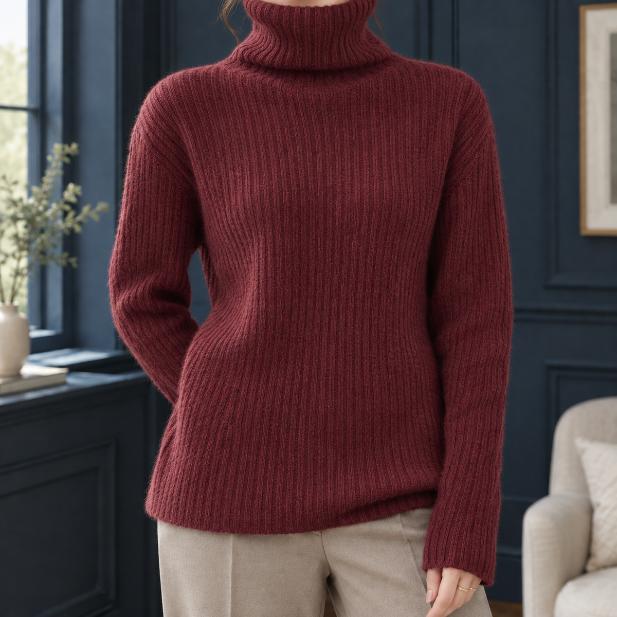 Isla Ribbed Turtleneck Sweater - Red
