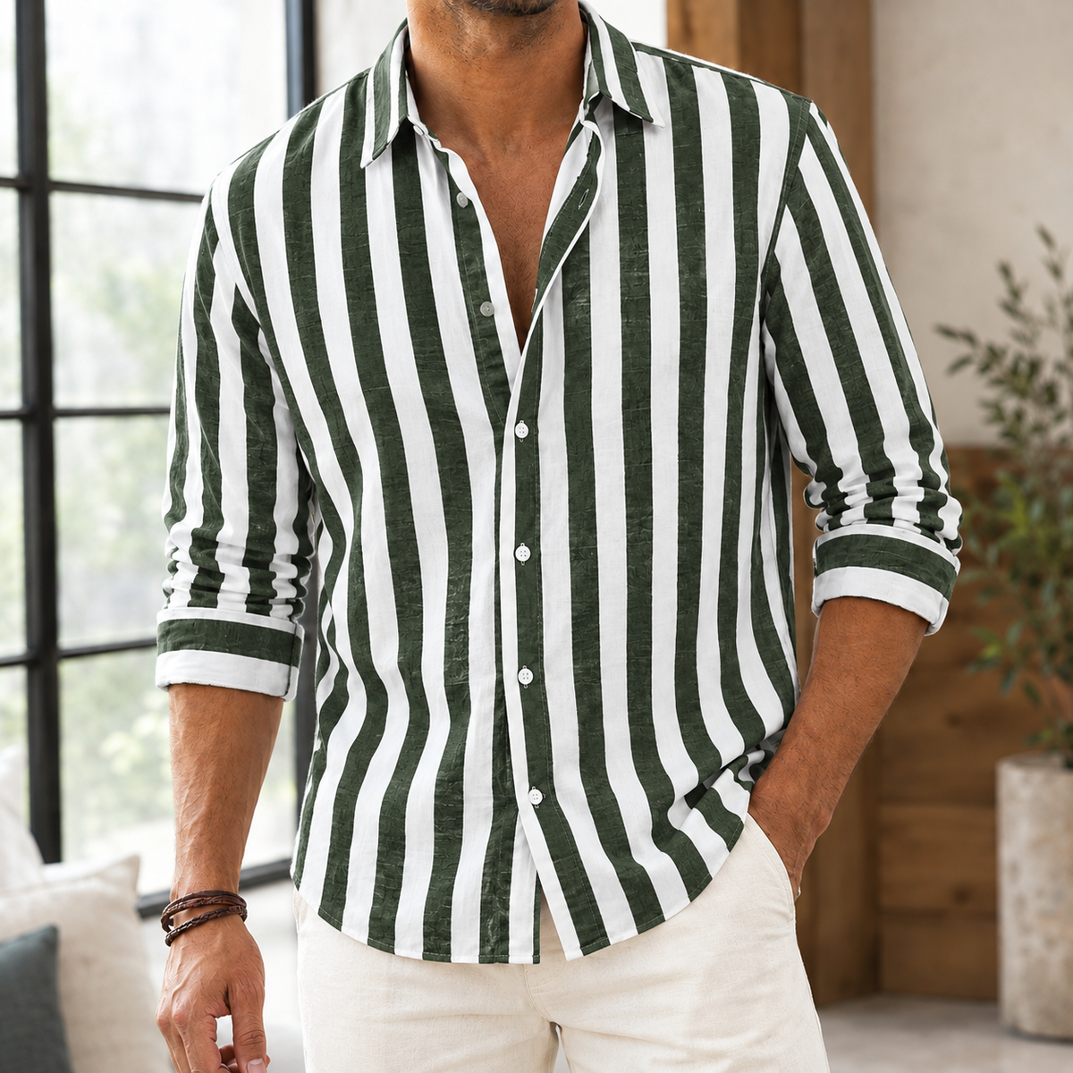 Arend Relaxed Stripe Shirt - Dark Green