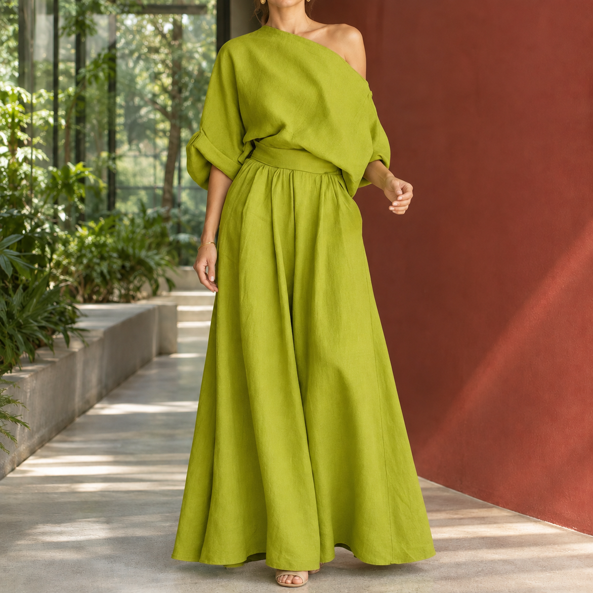 Stephanie Draped Set - Yellow Green