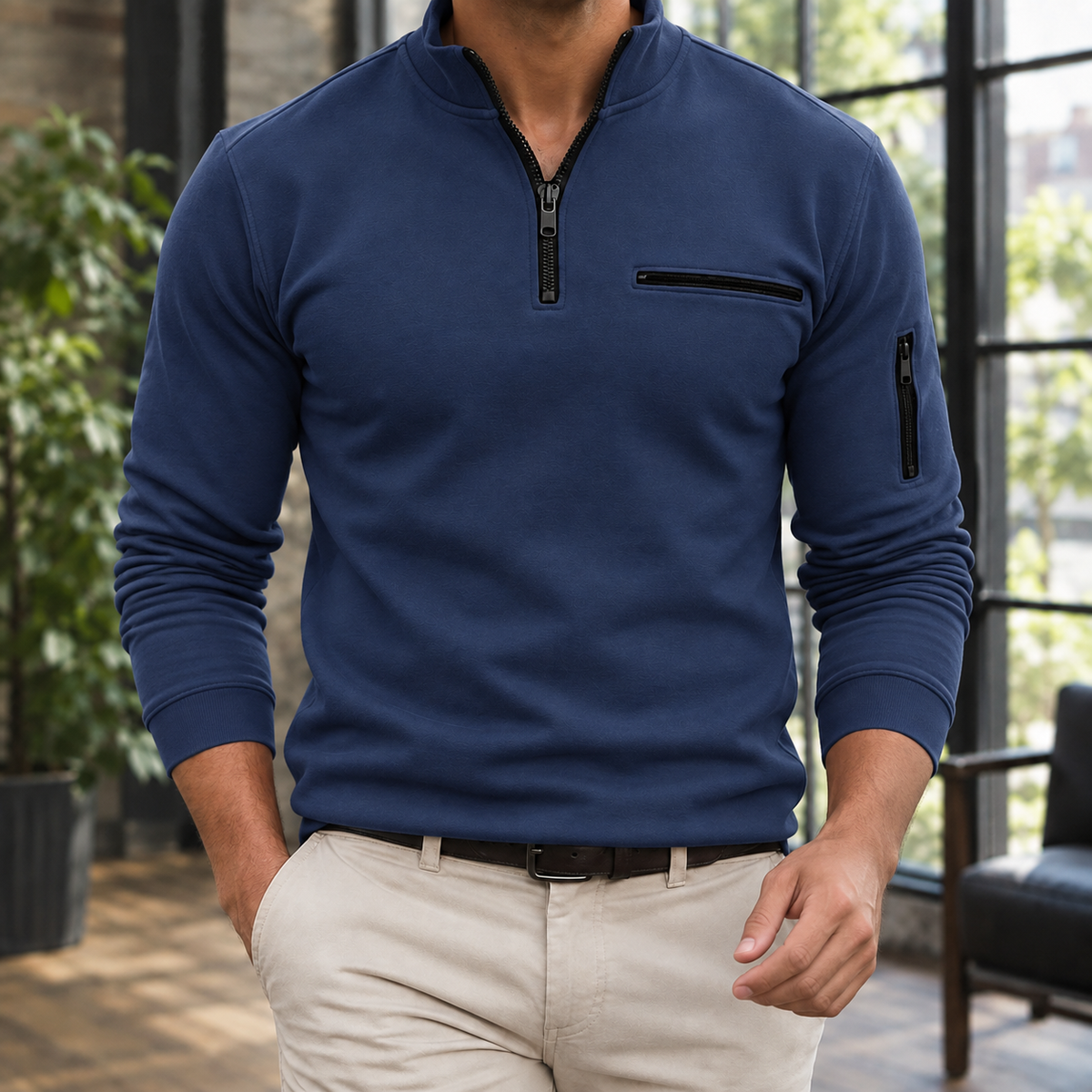 Bartholomew Quarter Zip Top - Navy Blue