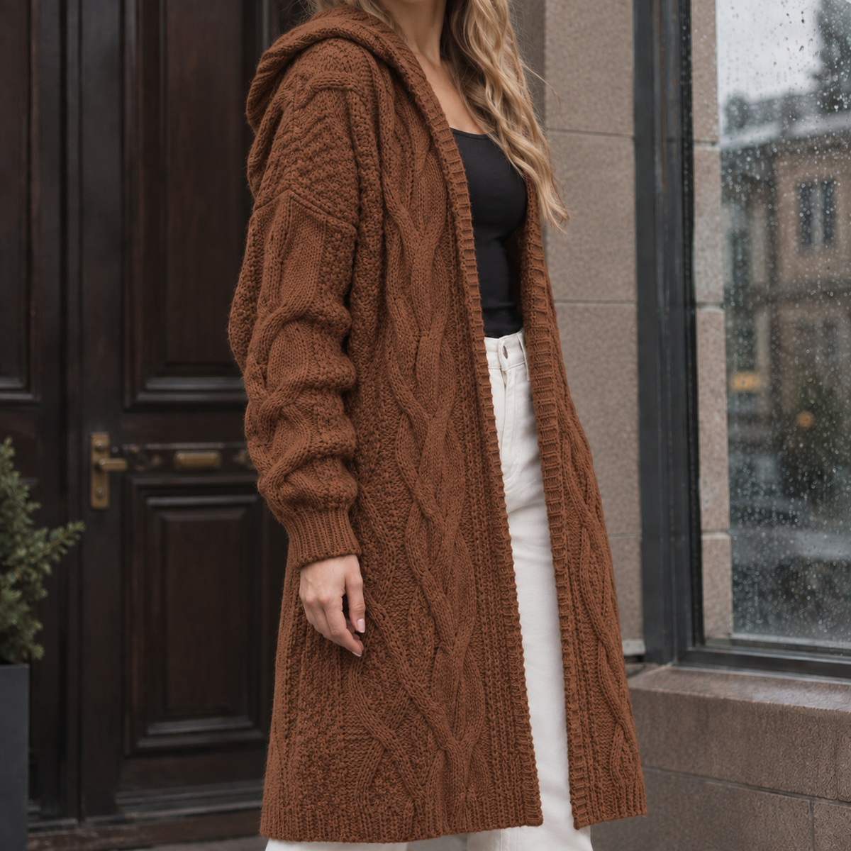 Theodora Cable Knit Cardigan - Brown