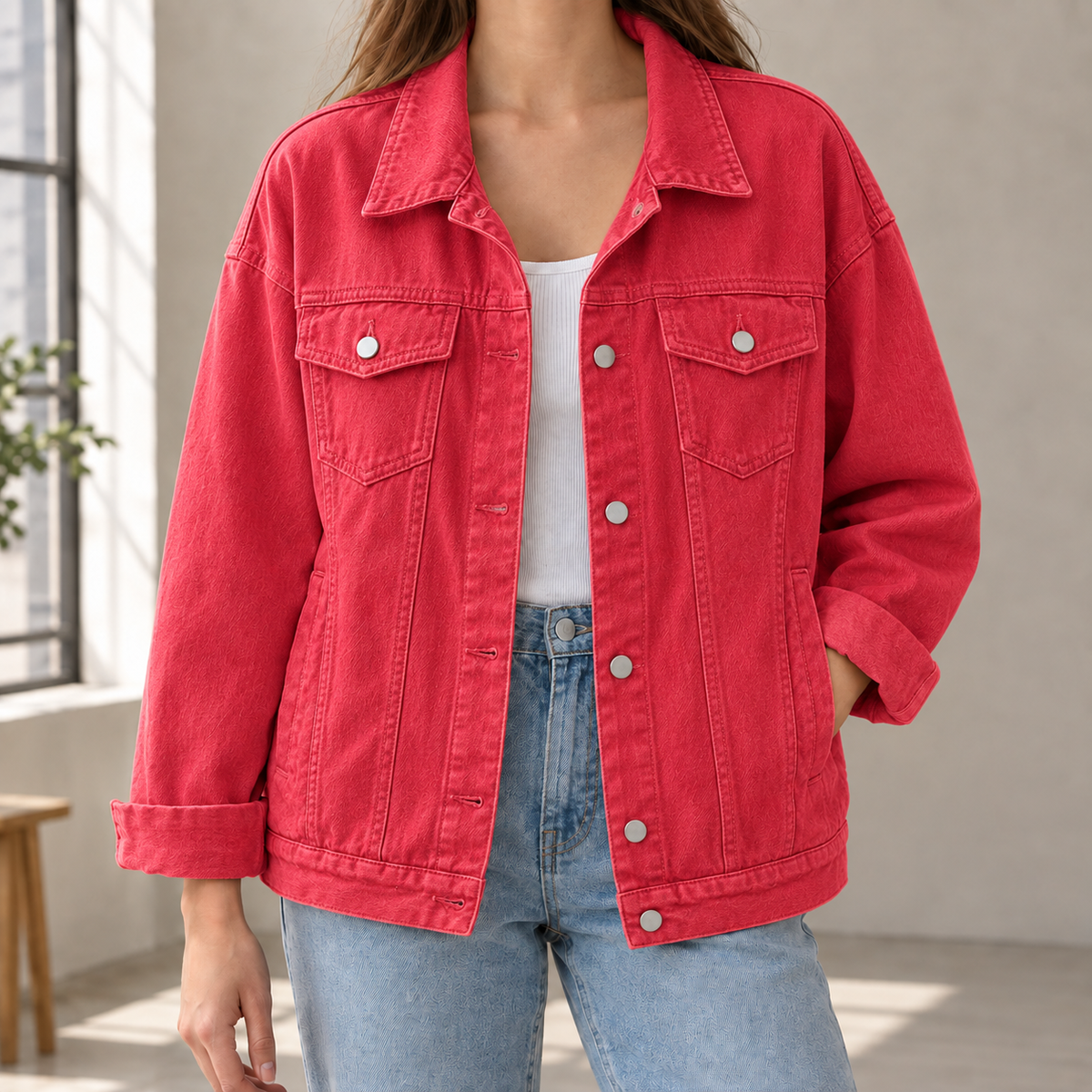 Nicolette Denim Overshirt - Red