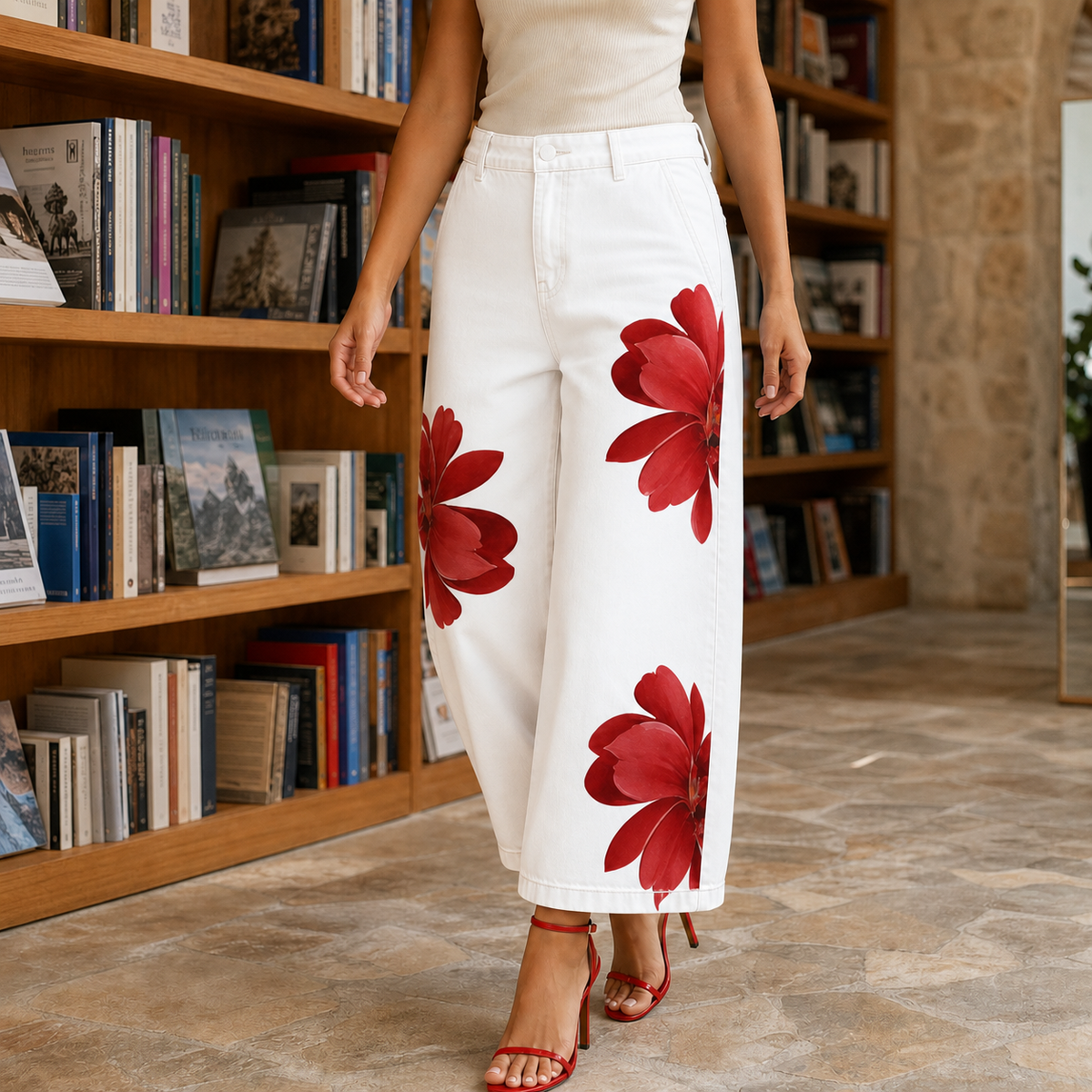 Tabitha Floral Wide Leg Pants - White