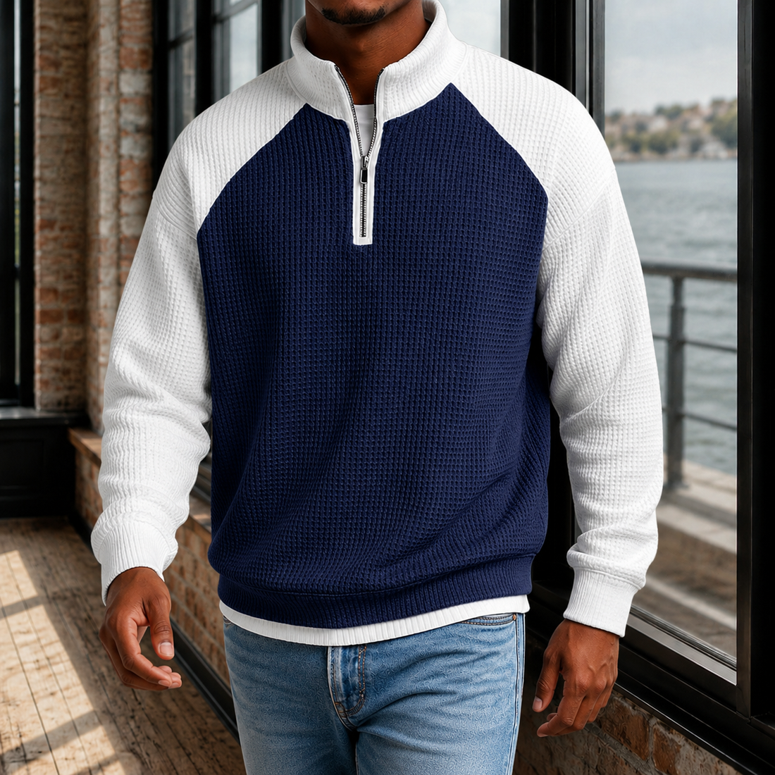 Ivan Quarter Zip Pullover - Navy Blue