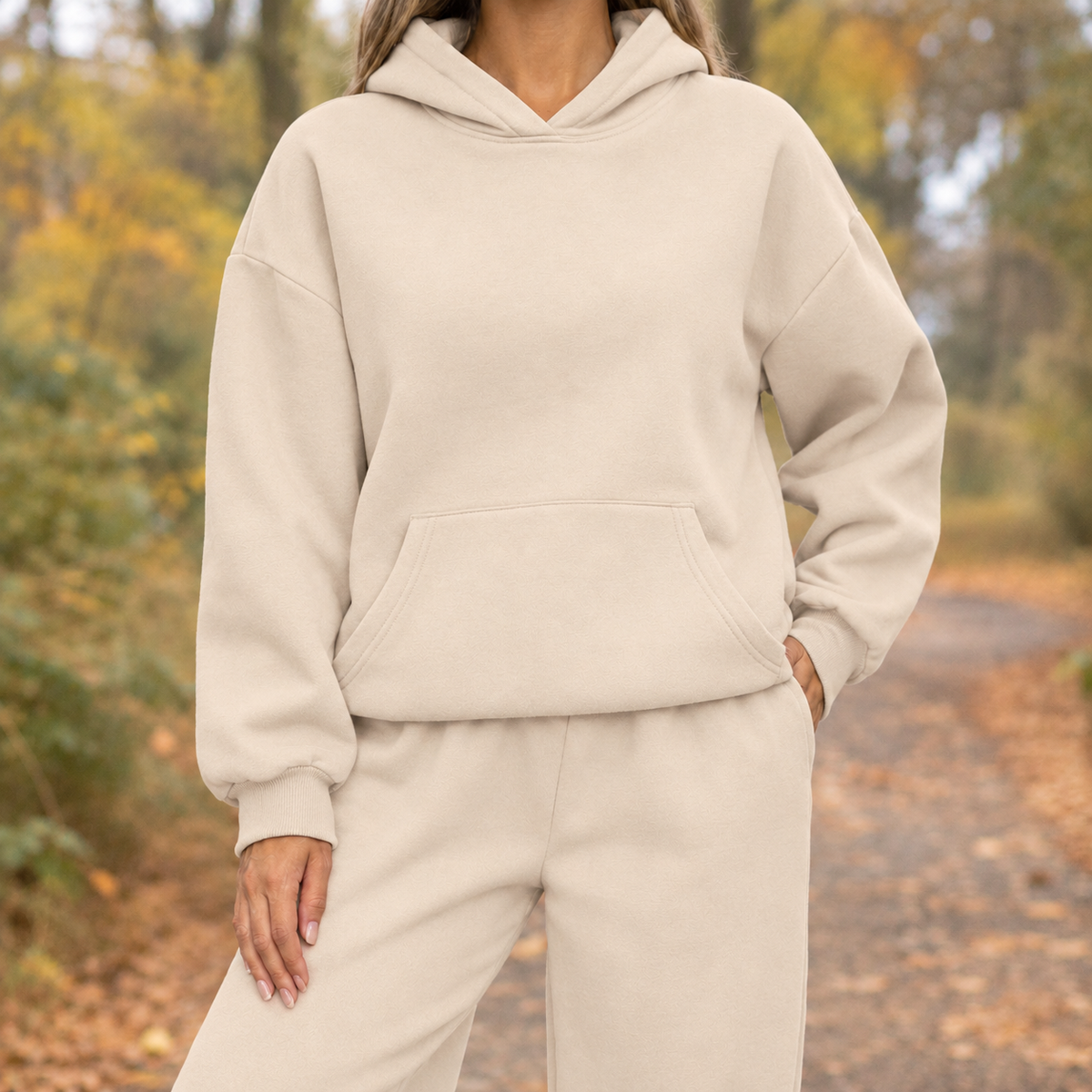 Violet Relaxed Hoodie Set - Khaki